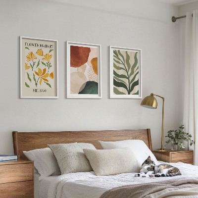 Lot de 3 tableaux pour salon Formes abstraites florales