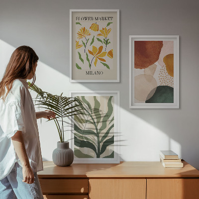 Lot de 3 tableaux pour salon Formes abstraites florales