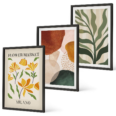 Lot de 3 tableaux pour salon Formes abstraites florales