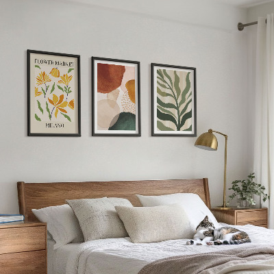 Lot de 3 tableaux pour salon Formes abstraites florales