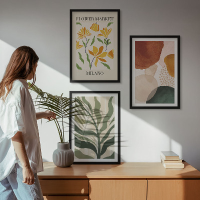 Lot de 3 tableaux pour salon Formes abstraites florales
