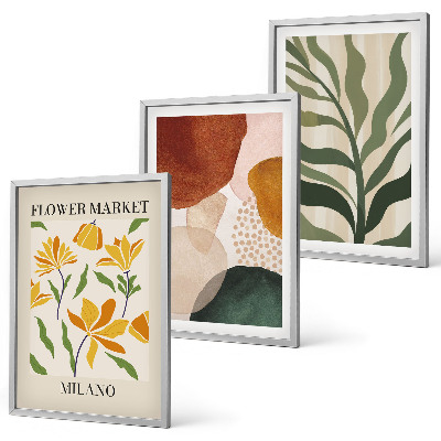 Lot de 3 tableaux pour salon Formes abstraites florales