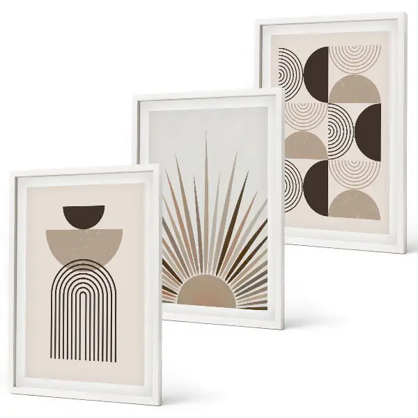 Lot de 3 tableaux pour salon formes abstraites beige et marron