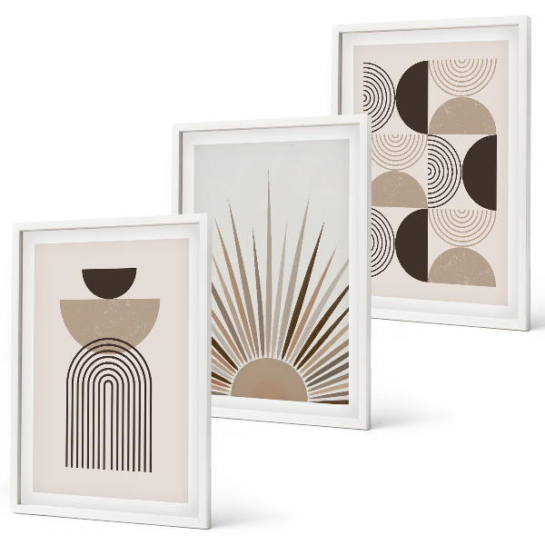 Lot de 3 tableaux pour salon Formes abstraites beige marron
