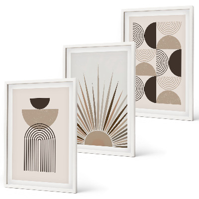 Lot de 3 tableaux pour salon Formes abstraites beige marron
