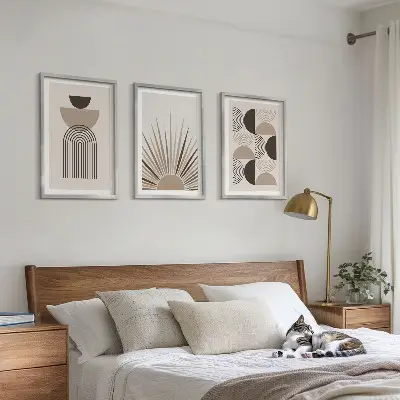 Lot de 3 tableaux pour salon formes abstraites beige et marron