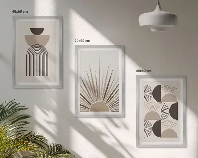 Lot de 3 tableaux pour salon formes abstraites beige et marron