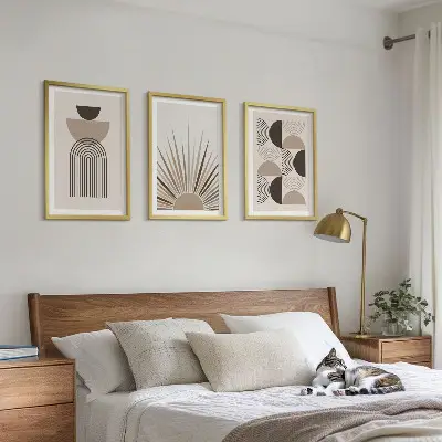 Lot de 3 tableaux pour salon formes abstraites beige et marron