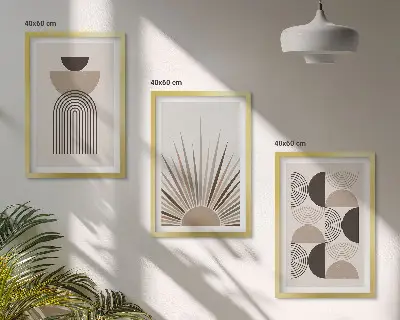 Lot de 3 tableaux pour salon formes abstraites beige et marron