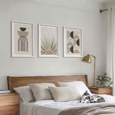 Lot de 3 tableaux pour salon formes abstraites beige et marron