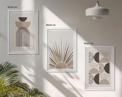 Lot de 3 tableaux pour salon formes abstraites beige et marron