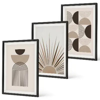 Lot de 3 tableaux pour salon formes abstraites beige et marron