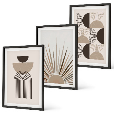 Lot de 3 tableaux pour salon Formes abstraites beige marron
