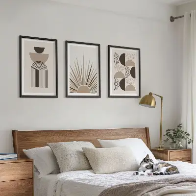 Lot de 3 tableaux pour salon formes abstraites beige et marron