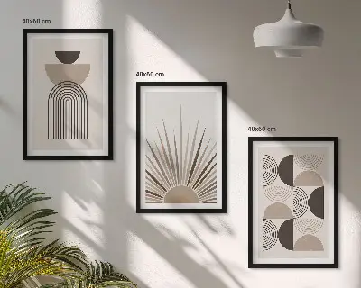 Lot de 3 tableaux pour salon formes abstraites beige et marron