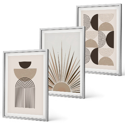 Lot de 3 tableaux pour salon Formes abstraites beige marron