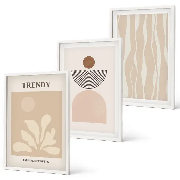 Lot de 3 tableaux pour salon motifs abstraits beiges élégants