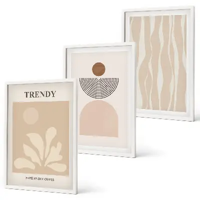 Lot de 3 tableaux pour salon motifs abstraits beiges élégants