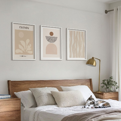 Lot de 3 tableaux pour salon Beiges abstraits élégants
