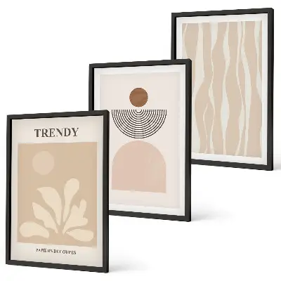 Lot de 3 tableaux pour salon motifs abstraits beiges élégants