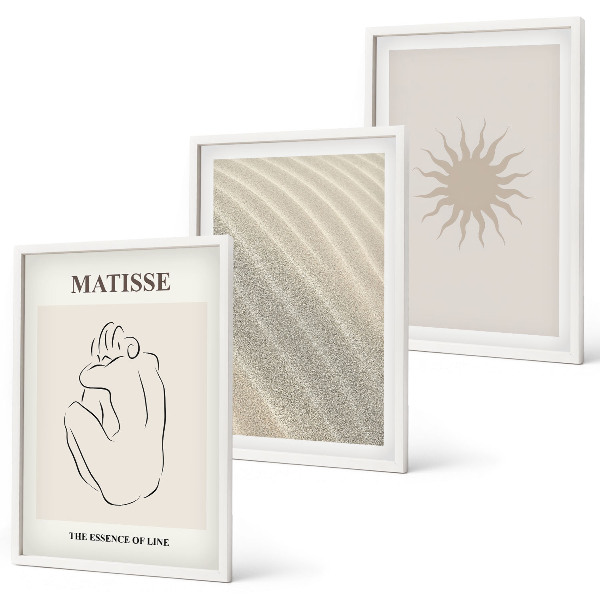 Lot de 3 tableaux pour salon Lignes de sable minimalistes au soleil