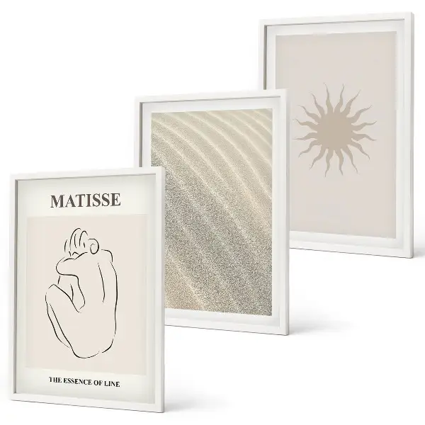 Ensemble de 3 tableaux pour salon motifs de lignes minimalistes au soleil
