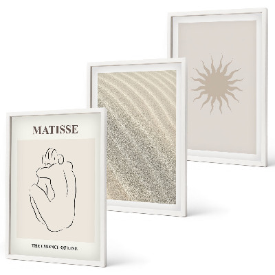 Lot de 3 tableaux pour salon Lignes de sable minimalistes au soleil
