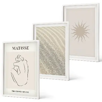 Ensemble de 3 tableaux pour salon motifs de lignes minimalistes au soleil