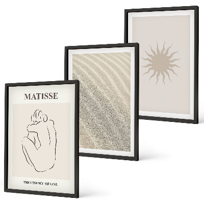 Lot de 3 tableaux pour salon Lignes de sable minimalistes au soleil
