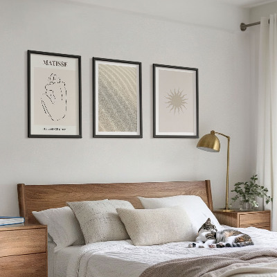 Lot de 3 tableaux pour salon Lignes de sable minimalistes au soleil