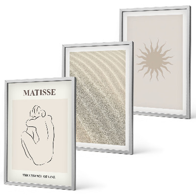 Lot de 3 tableaux pour salon Lignes de sable minimalistes au soleil