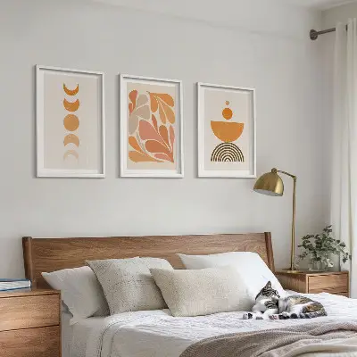 Cadre photo mural motifs formes abstraites orange