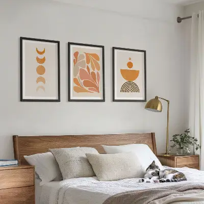 Cadre photo mural motifs formes abstraites orange