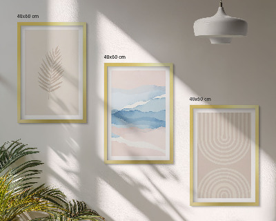 Lot de 3 tableaux pour salon Feuilles ondulées beige bleu