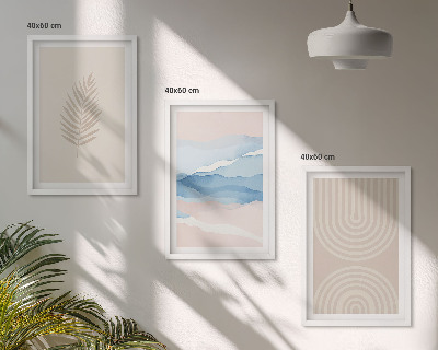 Lot de 3 tableaux pour salon Feuilles ondulées beige bleu