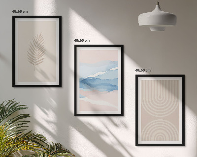 Lot de 3 tableaux pour salon Feuilles ondulées beige bleu