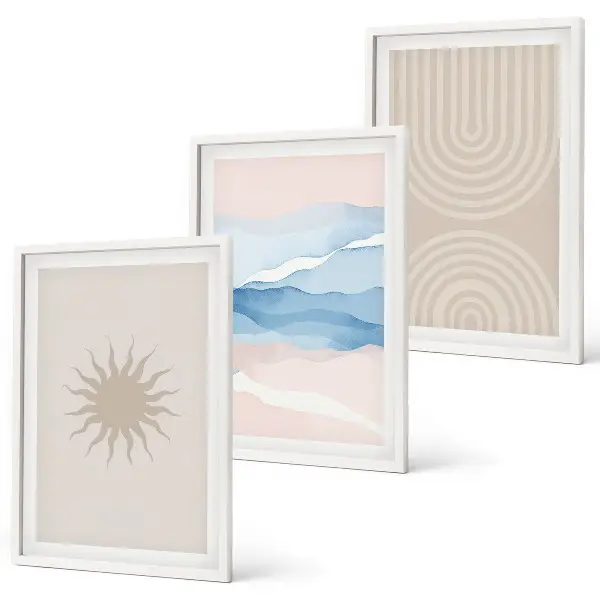 Cadre photo mural vagues de soleil et lignes abstraites pastel