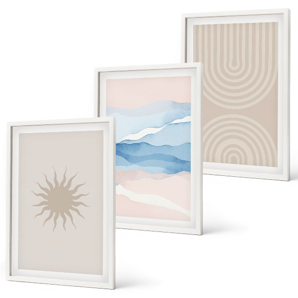 Cadre photo mural Vagues de soleil, lignes abstraites pastel
