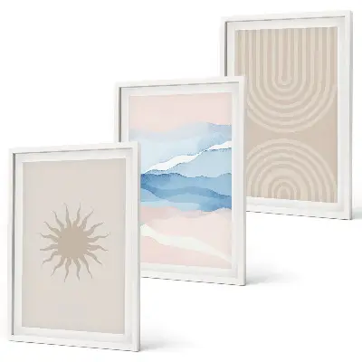 Cadre photo mural vagues de soleil et lignes abstraites pastel