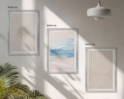 Cadre photo mural vagues de soleil et lignes abstraites pastel