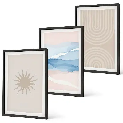 Cadre photo mural vagues de soleil et lignes abstraites pastel