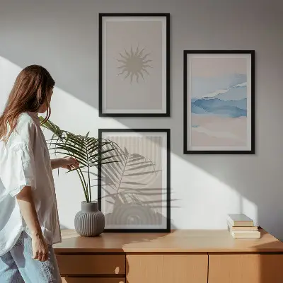 Cadre photo mural vagues de soleil et lignes abstraites pastel