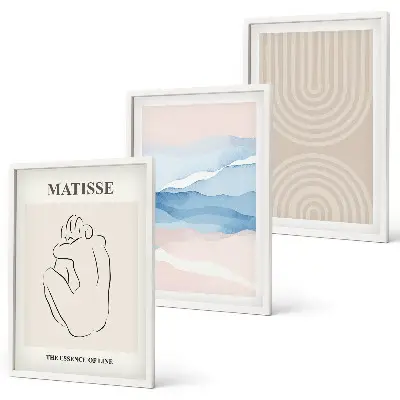Lot de 3 tableaux pour salon au design minimaliste aux motifs de lignes et vagues pastel