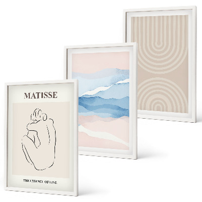 Lot de 3 tableaux pour salon Lignes, vagues, pastel, minimalisme