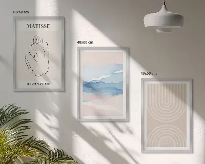 Lot de 3 tableaux pour salon au design minimaliste aux motifs de lignes et vagues pastel