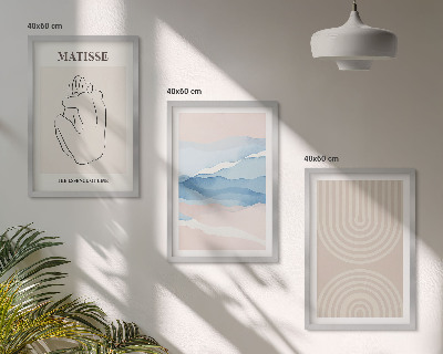 Lot de 3 tableaux pour salon Lignes, vagues, pastel, minimalisme
