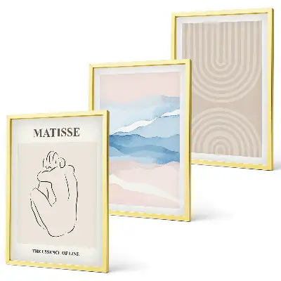Lot de 3 tableaux pour salon au design minimaliste aux motifs de lignes et vagues pastel