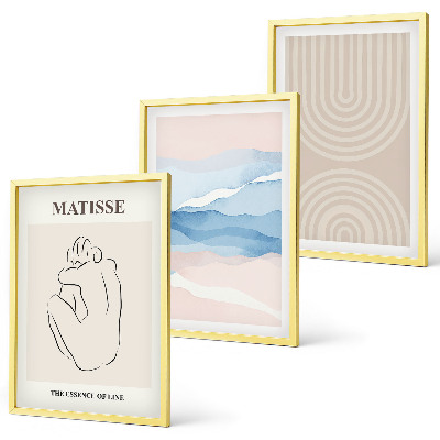 Lot de 3 tableaux pour salon Lignes, vagues, pastel, minimalisme