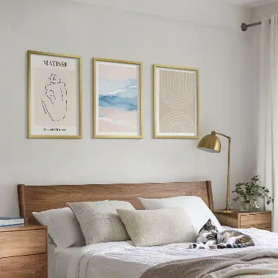 Lot de 3 tableaux pour salon au design minimaliste aux motifs de lignes et vagues pastel