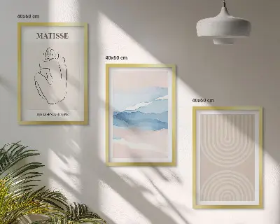 Lot de 3 tableaux pour salon au design minimaliste aux motifs de lignes et vagues pastel